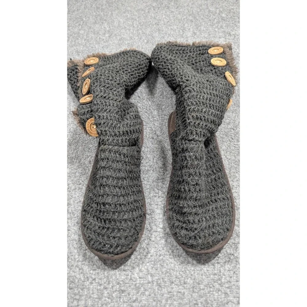 Muk Luks Boots Womens‎ 9 Gray Boho Suede  Brown Faux Fur Crotchet Sweater Boots